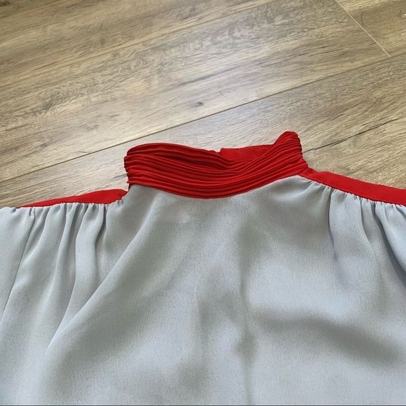 𝅺Vintage PC Sophisticate High Neck Peplum Skirt and Belt Red and Grey Size 7/8 - Picture 6 of 11